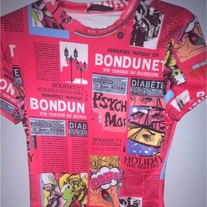 womans pink graphic tee style bodysuit